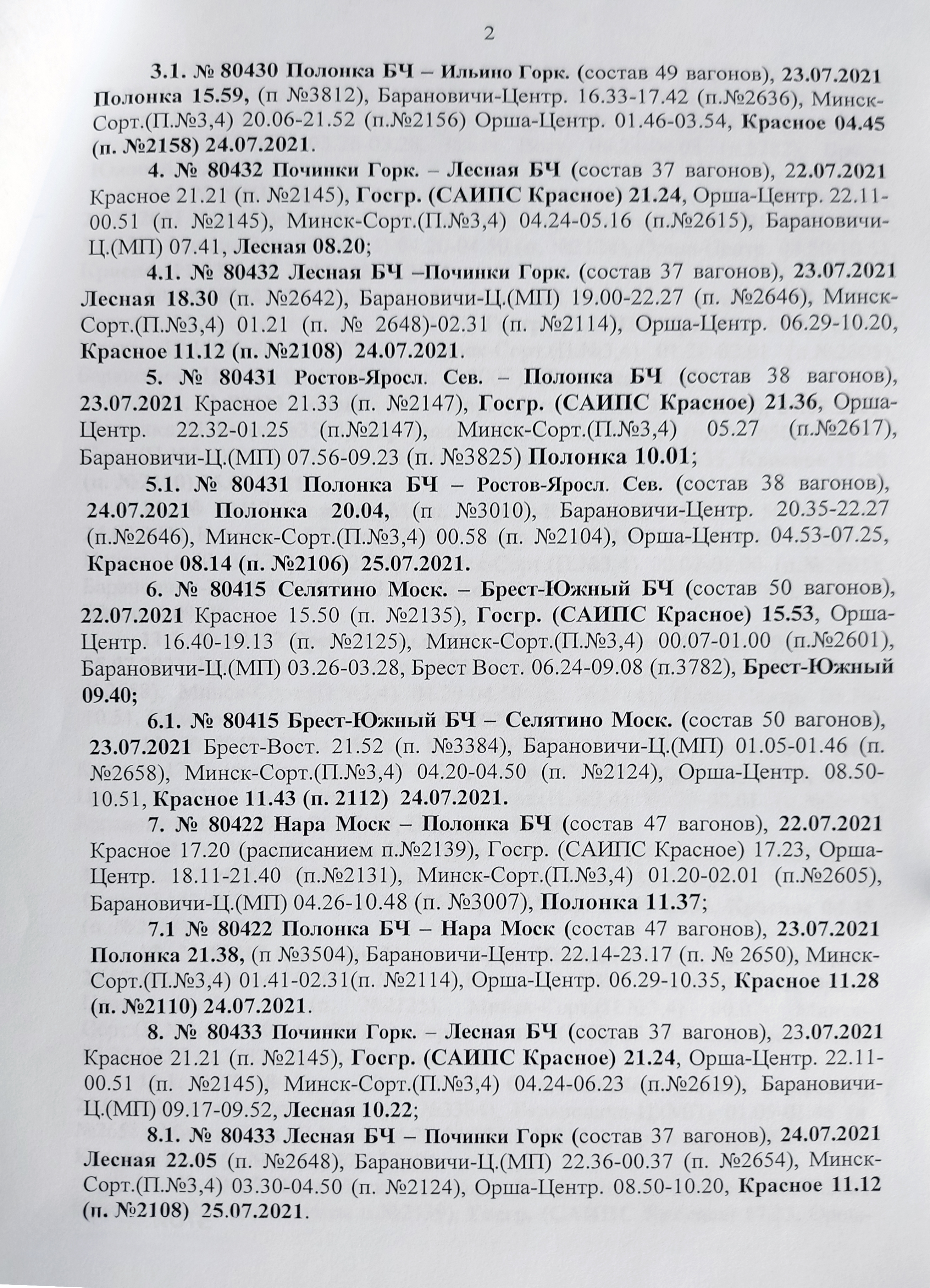 График движения воинских эшелонов МО РФ (прибытие в Беларусь) в рамках учений «Запад — 2021» (Страница 2 из 6)